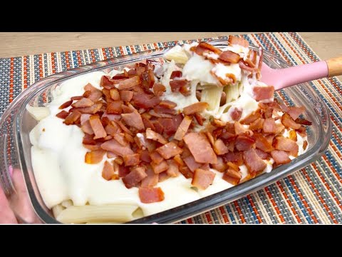 O MELHOR MACARRÃO AO MOLHO BRANCO COM BACON 