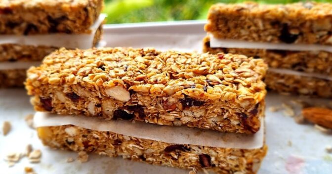 Doces: Barrinhas de aveia sem açúcar refinado, energéticas e naturais, receita plant based