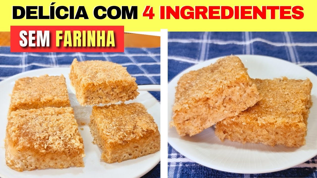 Bolo de 4 INGREDIENTES Delicioso! SEM FARINHA, AÇÚCAR, LEITE E OVO (+ Fibras e Proteínas) 