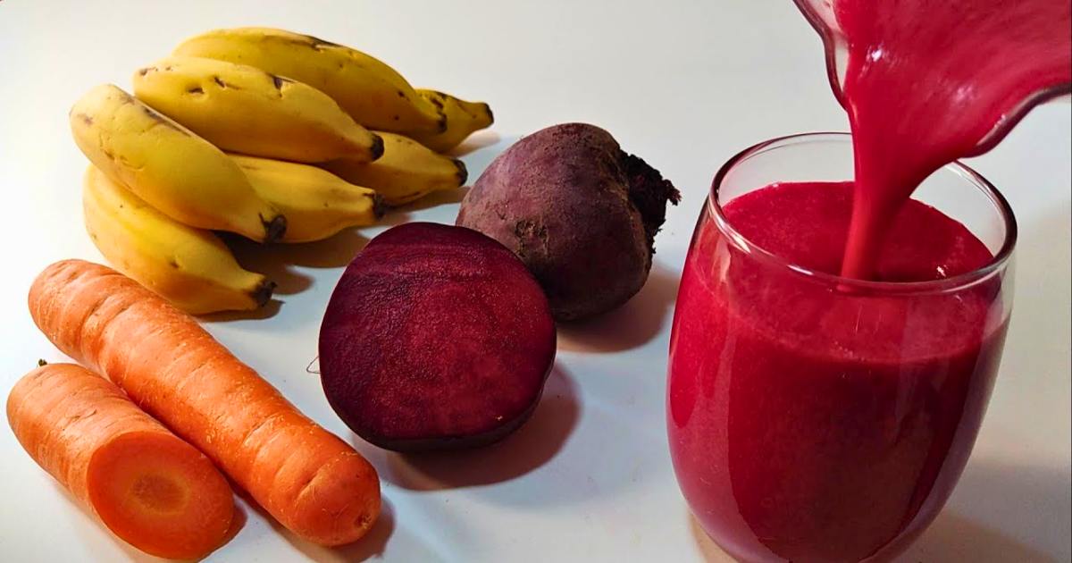 Suco de beterraba com cenoura e banana, poderoso contra anemia, cansaço e fadiga 